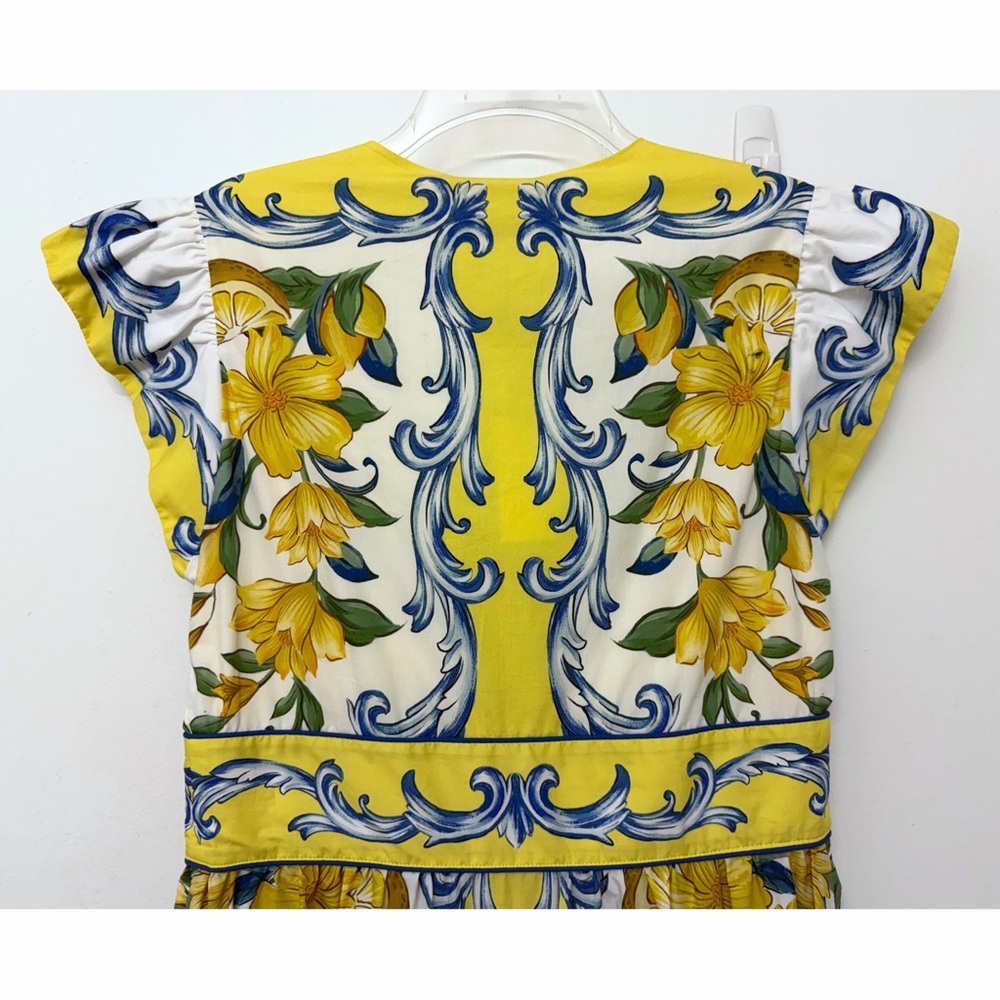 NWT Farm Rio Sicily Scarf Lemon Print Maxi Dress Yellow Fruit Flutter Sleeve M - Picture 10 of 12